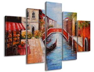 Ručně malovaný obraz Klidná ulice v Benátkách - 5 dílný Velikost: 150 x 105 cm