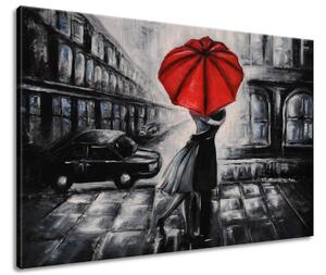 Ručně malovaný obraz Červený polibek v dešti Rozměry: 70 x 100 cm