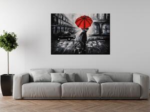 Ručně malovaný obraz Červený polibek v dešti Rozměry: 70 x 100 cm
