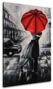 Ručně malovaný obraz Červený polibek v dešti Velikost: 70 x 100 cm