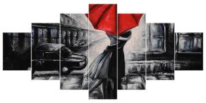Ručně malovaný obraz Červený polibek v dešti - 7 dílný Rozměry: 210 x 100 cm