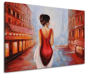 Ručně malovaný obraz Procházka při Eiffelově věži Velikost: 120 x 80 cm