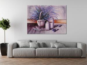 Ručně malovaný obraz Levandule v košíku Rozměry: 100 x 70 cm