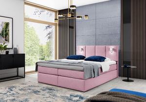 Boxspringová postel s lampami DANUTA - 160x200, růžová + topper ZDARMA