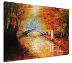 Ručně malovaný obraz Po podzimním mostě Velikost: 100 x 70 cm