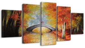 Ručně malovaný obraz Po podzimním mostě - 5 dílný Rozměry: 150 x 105 cm