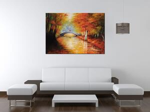 Ručně malovaný obraz Po podzimním mostě Rozměry: 100 x 70 cm