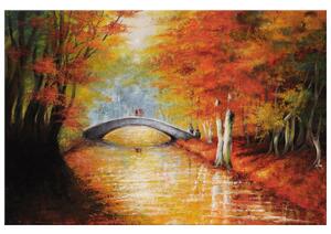 Ručně malovaný obraz Po podzimním mostě Rozměry: 120 x 80 cm