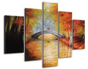 Ručně malovaný obraz Po podzimním mostě - 5 dílný Rozměry: 150 x 70 cm