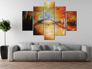 Ručně malovaný obraz Po podzimním mostě - 5 dílný Rozměry: 100 x 70 cm