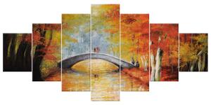 Ručně malovaný obraz Po podzimním mostě - 7 dílný Rozměry: 210 x 100 cm