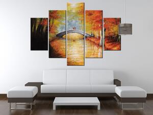 Ručně malovaný obraz Po podzimním mostě - 5 dílný Rozměry: 150 x 105 cm