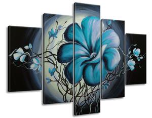 Ručně malovaný obraz Modrá živá krása - 5 dílný Rozměry: 150 x 105 cm