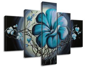 Ručně malovaný obraz Modrá živá krása - 5 dílný Rozměry: 150 x 105 cm