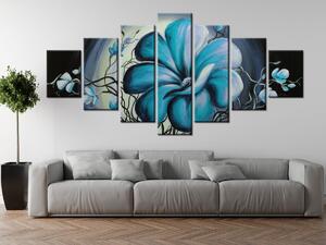 Ručně malovaný obraz Modrá živá krása - 7 dílný Rozměry: 210 x 100 cm