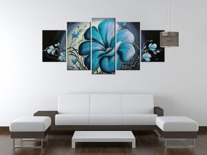 Ručně malovaný obraz Modrá živá krása - 5 dílný Rozměry: 100 x 70 cm