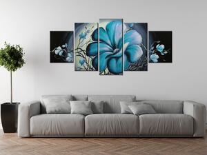 Ručně malovaný obraz Modrá živá krása - 5 dílný Rozměry: 150 x 70 cm