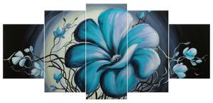Ručně malovaný obraz Modrá živá krása - 5 dílný Rozměry: 100 x 70 cm