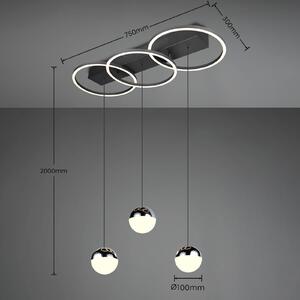 Reality Leuchten LED závěsné svítidlo Larino, dlouhé, černé, kovové, dálkové ovládání, stmívatelný, Černá, Obývací pokoj / jídelna, kov, Moderní