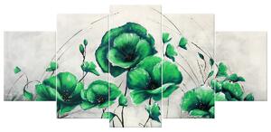 Ručně malovaný obraz Zelené Vlčí máky - 5 dílný Rozměry: 150 x 70 cm