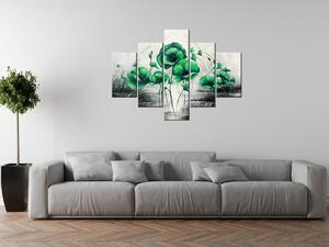 Ručně malovaný obraz Zelené Vlčí máky - 5 dílný Rozměry: 100 x 70 cm