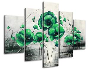 Ručně malovaný obraz Zelené Vlčí máky - 5 dílný Rozměry: 150 x 105 cm