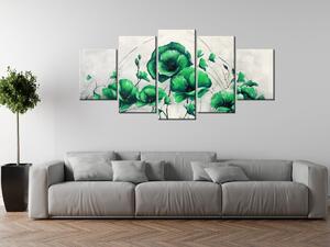 Ručně malovaný obraz Zelené Vlčí máky - 5 dílný Rozměry: 100 x 70 cm