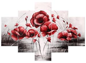 Ručně malovaný obraz Červené Vlčí máky - 5 dílný Rozměry: 100 x 70 cm