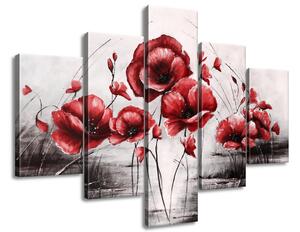 Ručně malovaný obraz Červené Vlčí máky - 5 dílný Rozměry: 150 x 70 cm