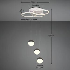 Reality Leuchten LED závěsné svítidlo Larino, kulaté, světle šedé, kovové, dálkové ovládání, stmívatelný, Hliník / šedá / zinek, Obývací pokoj / jídelna, kov, Moderní
