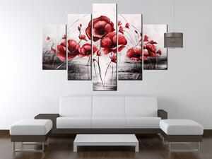Ručně malovaný obraz Červené Vlčí máky - 5 dílný Rozměry: 150 x 105 cm