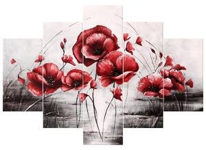Ručně malovaný obraz Červené Vlčí máky - 5 dílný Rozměry: 150 x 105 cm