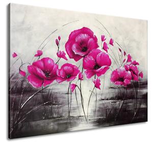 Ručně malovaný obraz Růžové Vlčí máky Rozměry: 70 x 100 cm