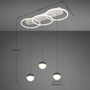 Reality Leuchten LED závěsné svítidlo Larino, dlouhé, světle šedé, kovové, dálkové ovládání, stmívatelný, Hliník / šedá / zinek, Obývací pokoj / jídelna, kov, Moderní