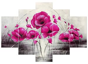 Ručně malovaný obraz Růžové Vlčí máky - 5 dílný Rozměry: 150 x 70 cm