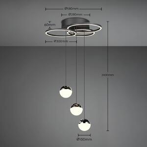 Reality Leuchten LED závěsné svítidlo Larino, kulaté, černé, kovové, dálkové ovládání, stmívatelný, Černá, Obývací pokoj / jídelna, kov, Moderní