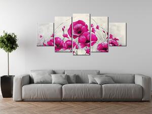 Ručně malovaný obraz Růžové Vlčí máky - 5 dílný Rozměry: 150 x 105 cm