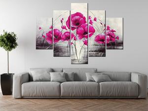 Ručně malovaný obraz Růžové Vlčí máky - 5 dílný Rozměry: 150 x 70 cm