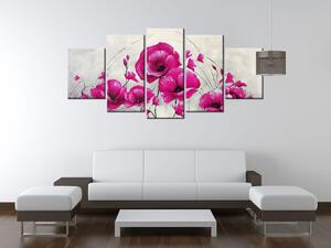 Ručně malovaný obraz Růžové Vlčí máky - 5 dílný Rozměry: 100 x 70 cm