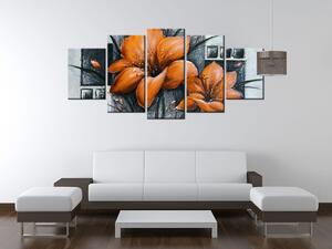 Ručně malovaný obraz Nádherné oranžové Vlčí máky - 5 dílný Rozměry: 150 x 70 cm