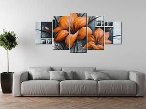 Ručně malovaný obraz Nádherné oranžové Vlčí máky - 5 dílný Rozměry: 150 x 105 cm