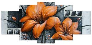 Ručně malovaný obraz Nádherné oranžové Vlčí máky - 5 dílný Rozměry: 150 x 70 cm