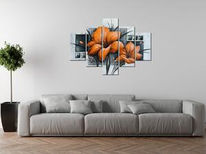Ručně malovaný obraz Nádherné oranžové Vlčí máky - 5 dílný Rozměry: 150 x 105 cm
