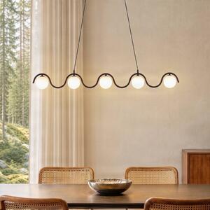 EMIBIG LIGHTING Závěsné světlo Sinus 5, černé/opálové, sklo, délka 110 cm, stmívatelný, Černá, Obývací pokoj / jídelna, Sklo, Moderní