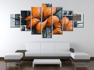 Ručně malovaný obraz Nádherné oranžové Vlčí máky - 7 dílný Rozměry: 210 x 100 cm