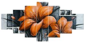 Ručně malovaný obraz Nádherné oranžové Vlčí máky - 7 dílný Rozměry: 210 x 100 cm