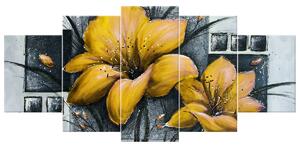 Ručně malovaný obraz Nádherné žluté Vlčí máky - 5 dílný Rozměry: 100 x 70 cm