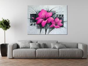 Ručně malovaný obraz Nádherné růžové Vlčí máky Rozměry: 100 x 70 cm