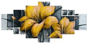 Ručně malovaný obraz Nádherné žluté Vlčí máky - 7 dílný Rozměry: 210 x 100 cm