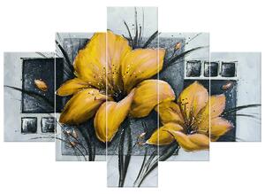 Ručně malovaný obraz Nádherné žluté Vlčí máky - 5 dílný Rozměry: 150 x 70 cm
